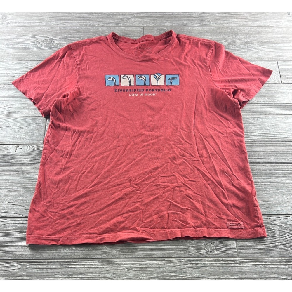 Life Is Good Crusher Tee Mens Diversified Portfolio Golf Tshirt Red XL